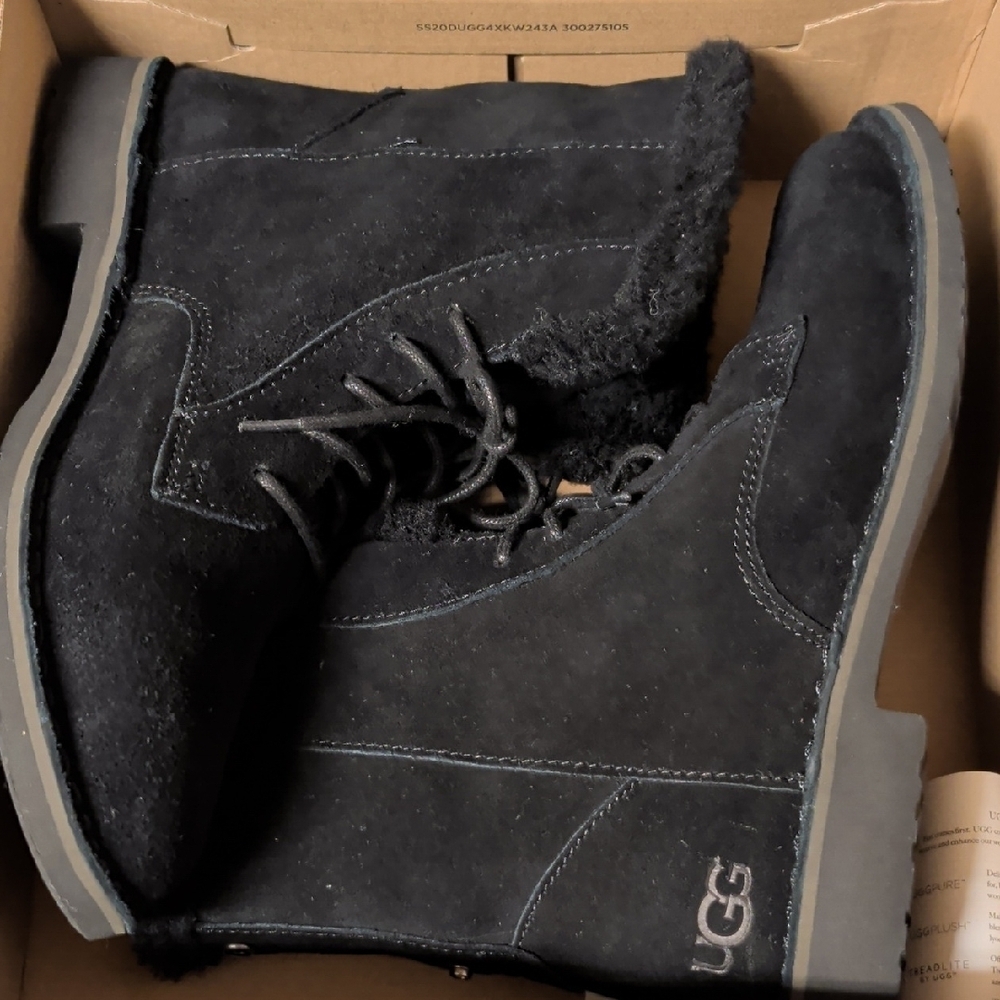 UGG Quincy Suede Shearling Lined Lace-Up Ankle Boots NIBox Size 8 MSRP $170 - Picture 8 of 10